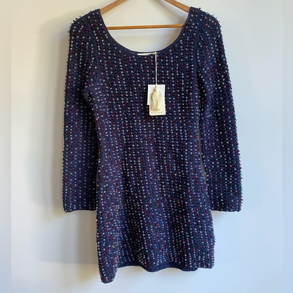 Doen Solandis Navy cotton beaded mini dress size small - Picture 2 of 8